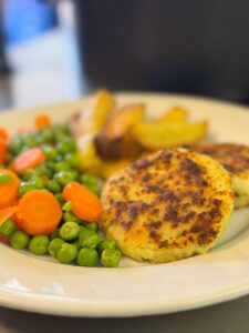 Haddock fishcake at 1 Oak Community Meals CIC