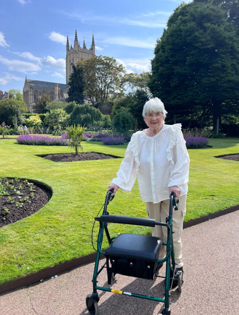 Sudbury Client enjoying a day out in Bury St Edmunds. Sunny day with the abbey in the background.